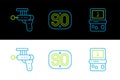 Set line Tetris, Ray gun and 90s Retro icon. Vector