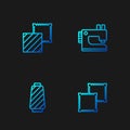 Set line Textile fabric roll, Sewing thread on spool, and machine. Gradient color icons. Vector Royalty Free Stock Photo