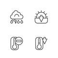 Set line Thermometer, Cloud and lightning and Sunset icon. Vector Royalty Free Stock Photo