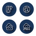 Set line Thermometer, Moon phases, Cloud and and lightning with long shadow. Blue circle button. Vector Royalty Free Stock Photo