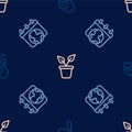 Set line Thermometer, World Earth day and Plant in pot on seamless pattern. Vector Royalty Free Stock Photo
