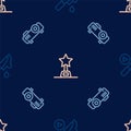 Set line Thriller movie, Movie, film, media projector and trophy on seamless pattern. Vector