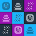 Set line Tic tac toe game, Dart arrow and Pyramid toy icon. Vector