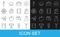 Set line Tie, Test tube and flask, Table lamp, Briefcase, Stopwatch, Basketball ball, Pen and Spiral notebook icon