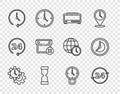 Set line Time Management, Clock 24 hours, Digital alarm clock, Old hourglass, Calendar date delete, and icon. Vector Royalty Free Stock Photo