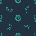 Set line Time Management, Telephone handset and Map pin on seamless pattern. Vector Royalty Free Stock Photo