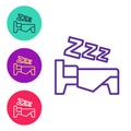 Set line Time to sleep icon isolated on white background. Sleepy zzz. Healthy lifestyle. Set icons colorful. Vector Royalty Free Stock Photo