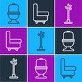 Set line Toilet bowl, Coat stand and Armchair icon. Vector