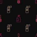 Set line Toilet brush, Air freshener spray bottle and Dishwashing liquid on seamless pattern. Vector