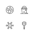 Set line Toilet brush, Bacteria, Water drop and Bucket with foam and bubbles icon. Vector