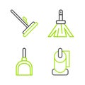 Set line Toilet paper roll, Dustpan, Handle broom and Mop icon. Vector