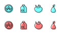 Set line Tomato, Vegan food diet, Paper package for milk and Pear icon. Vector