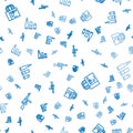 Set line Tommy gun, Buying pistol and Bullet on seamless pattern. Vector