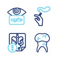 Set line Tooth with caries, Disease lungs, Hand smoking cigarette and Hypnosis icon. Vector