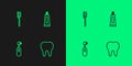 Set line Tooth, Electric toothbrush, Toothbrush and Tube of toothpaste icon. Vector