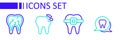 Set line Tooth, Teeth with braces, Broken tooth and icon. Vector