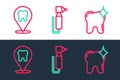 Set line Tooth whitening, Dental clinic location and drill icon. Vector