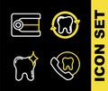 Set line Tooth whitening, Online dental care, and Dentures model icon. Vector