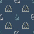 Set line Toothache, with caries and Runny nose on seamless pattern. Vector