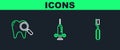 Set line Toothbrush, Dental search and medical syringe icon. Vector