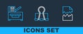 Set line Torn document, Copy machine and Binder clip icon. Vector