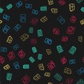 Set line Torn document, Paper shopping bag, Printer ink bottle and Business card on seamless pattern. Vector