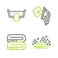 Set line Towel stack, Electric iron and Washing modes icon. Vector