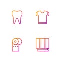 Set line Towel stack, Toilet paper roll, Tooth and T-shirt. Gradient color icons. Vector