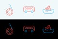 Set line Toy boat, Yoyo toy and Bus icon. Vector Royalty Free Stock Photo
