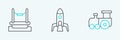 Set line Toy train, Bungee and Rocket ship icon. Vector Royalty Free Stock Photo