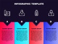 Set line Traditional carpet, Muslim man, Bottle of water and . Business infographic template. Vector Royalty Free Stock Photo