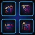 Set line Traditional carpet, Oil lamp, Hands in praying position and Ramadan drum. Gradient color icons. Vector Royalty Free Stock Photo