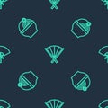 Set line Traditional fan, Ramen and on seamless pattern. Vector