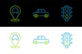 Set line Traffic light, Location with taxi and Car icon. Vector