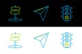 Set line Traffic light, Road traffic sign and Paper airplane icon. Vector