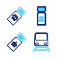 Set line Train, Airline ticket, Museum and Bus icon. Vector