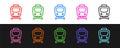 Set line Train icon isolated on black and white background. Public transportation symbol. Subway train transport. Metro Royalty Free Stock Photo