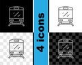 Set line Train icon isolated on black and white, transparent background. Public transportation symbol. Subway train Royalty Free Stock Photo