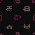 Set line Train and railway, Wild west covered wagon and Helicopter on seamless pattern. Vector Royalty Free Stock Photo