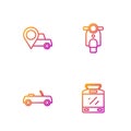 Set line Tram and railway, Car, Location with taxi and Scooter. Gradient color icons. Vector