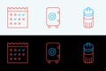 Set line Trash can, Hotel booking calendar and Safe icon. Vector Royalty Free Stock Photo