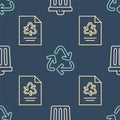 Set line Trash can, Paper with recycle and Recycle symbol on seamless pattern