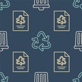 Set line Trash can, Paper with recycle and Recycle symbol on seamless pattern