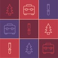 Set line Tree, Chisel tool and Toolbox icon. Vector Royalty Free Stock Photo