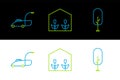 Set line Tree, Lawn mower and Home greenhouse and plants icon. Vector