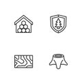 Set line Tree stump, Wooden beam, logs and Shield with tree icon. Vector Royalty Free Stock Photo