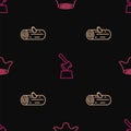 Set line Tree stump, Wooden logs and axe in on seamless pattern. Vector Royalty Free Stock Photo