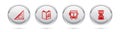 Set line Triangular ruler, Audio book, Bus and Hourglass pixel. Silver circle button. Vector