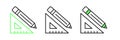 Set line Triangular ruler and pencil icon isolated on white background. Straightedge symbol. Drawing and educational