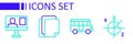 Set line Trigonometric circle, School Bus, File document and Online class icon. Vector